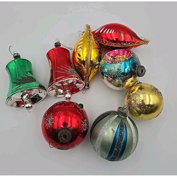 Vintage Bradford Mouth Blown Hand Painted Glass Ornaments Christmas Lot of 8 - Picture 1 of 9
